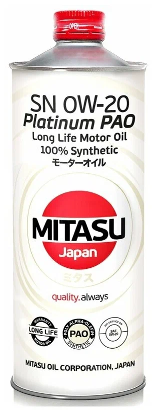 MJ110 MITASU SN 0W20 PLATINUM PAO (1L) синтетическое мотор.масло для бензинз.дв.(1/20) Япония.
