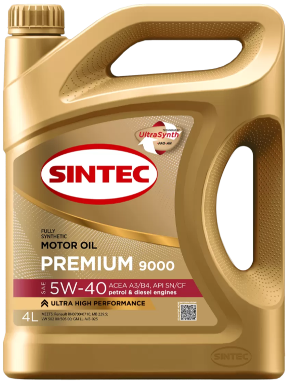 Масло моторное SINTEC PREMIUM 9000 5W40 A3/B4  SN/CF синтетическое 4л.