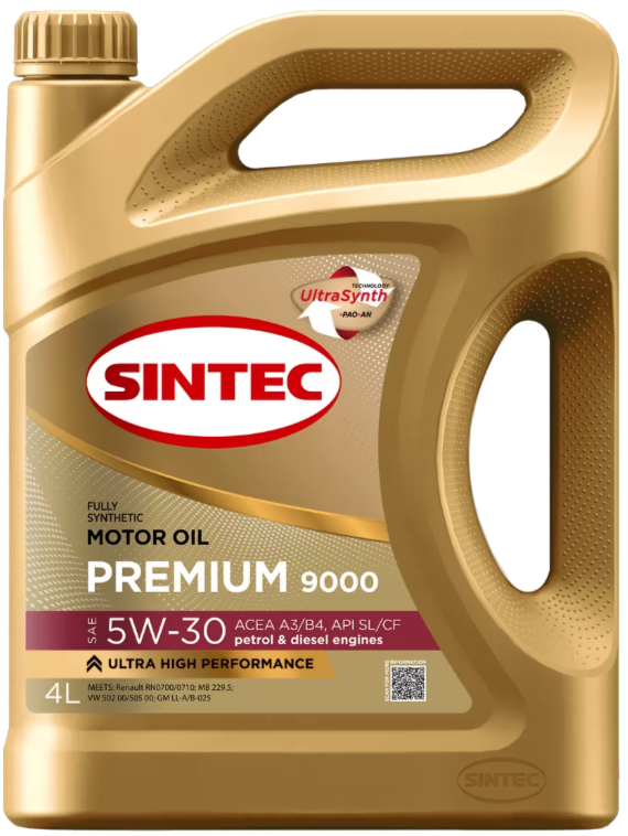 Масло моторное SINTEC PREMIUM 9000 5W30 A3/B4  SL/CF синтетическое 4л.